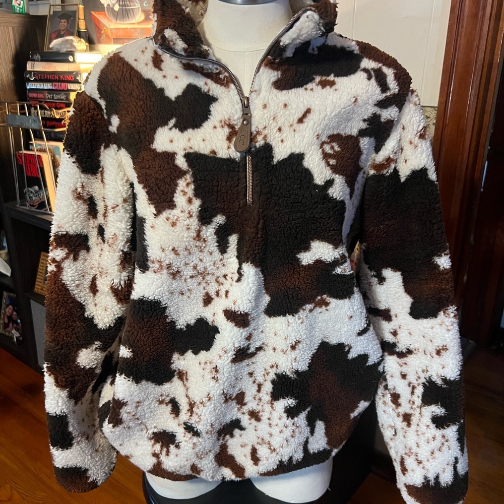 CC Boutique Brown and White Fleece Hoodie